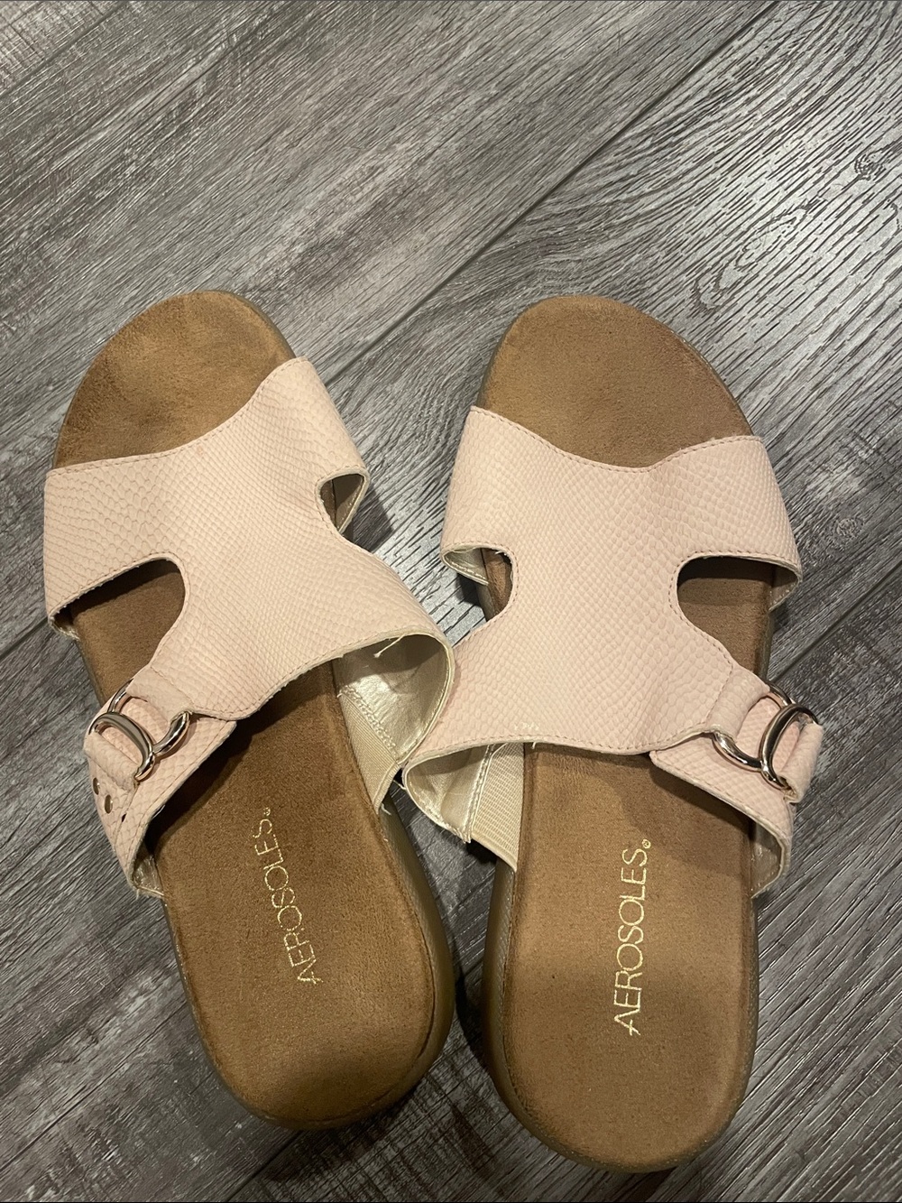 AEROSOLES Pale Pink/tan   Double Strap Slide Sandals size 8